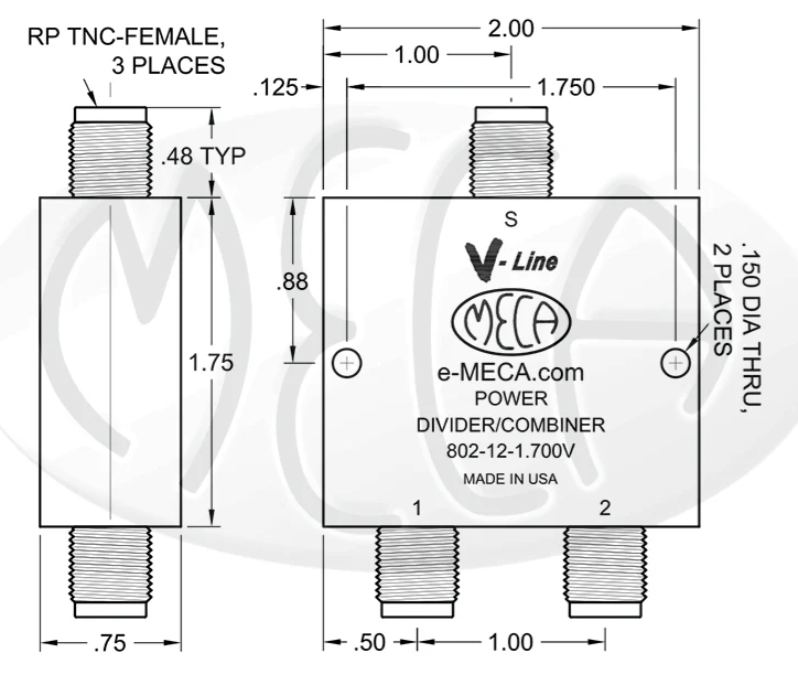 802-12-1.700V,RP-TNC 母頭,功率分配器/合路器MECA 802-12-1.700V,RP-TNC 母頭,功率分配器/合路器MECA