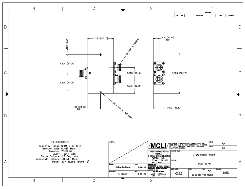 PS2-41/NF 系列與PS2-41-200/NF系列功率分配器/合路器